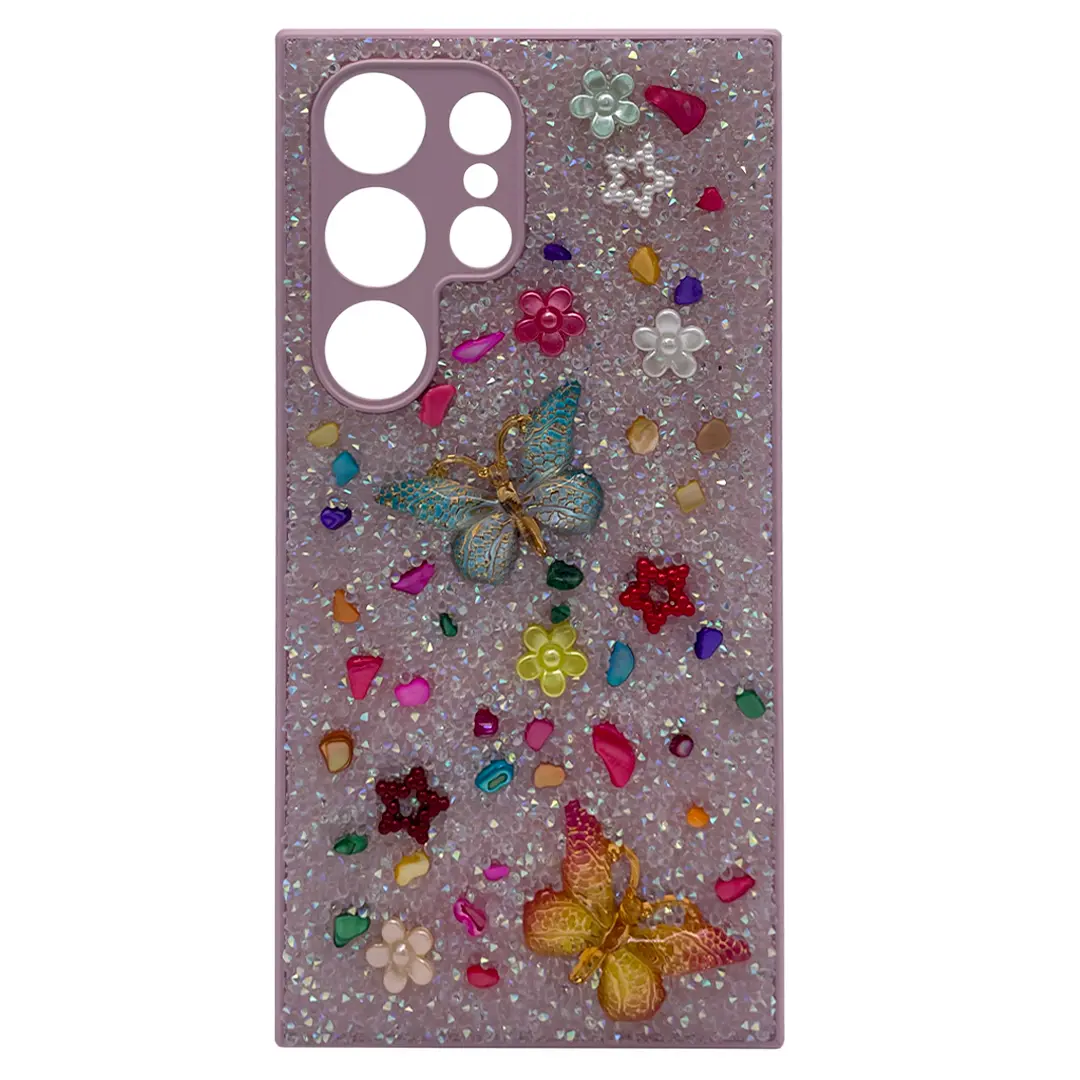 Samsung Galaxy S23 Ultra Butterfly and Diamond Bling Case Light Purple